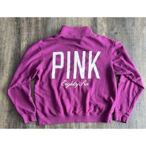 PINK Victoria Secret Women's Large Plum "Pink 86" Quarter Zip Sweatshirt